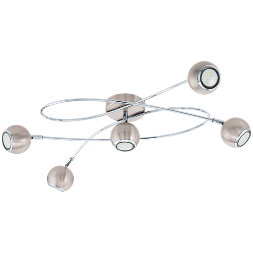 Locanda LED spotlampe i metal Satin Nikkel og Krom, 5x3W LED, diameter 70 cm.